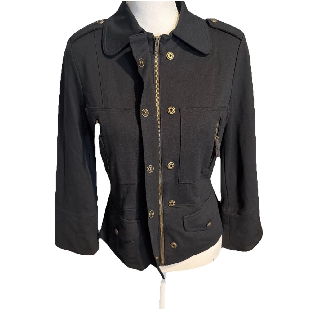 Juicy Couture Military Style Black Jacket Sz S Casual Zip Buttons‎